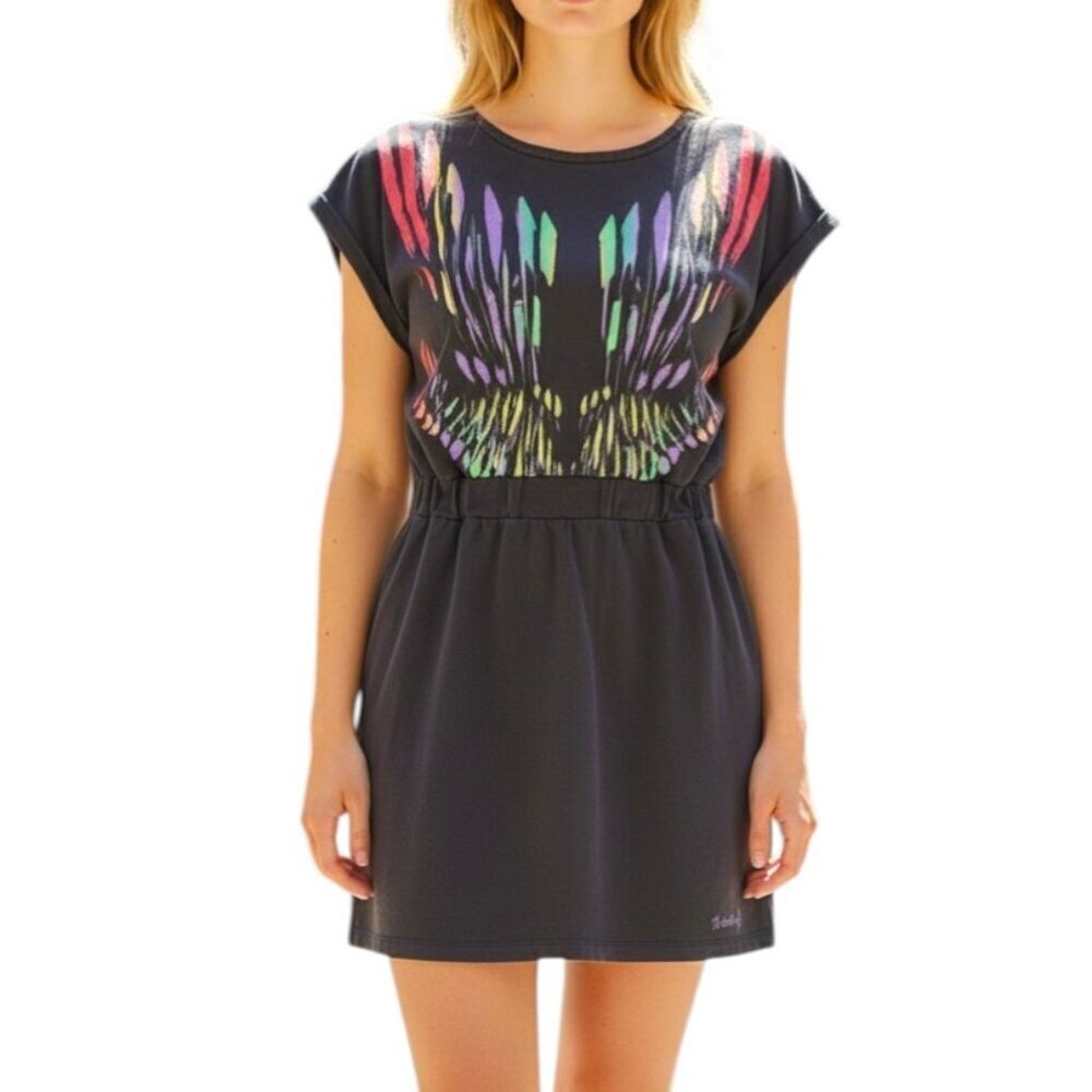 Billabong Women's Rainbow Colorful Short Sleeve Wing Dress Back Zip Size Small